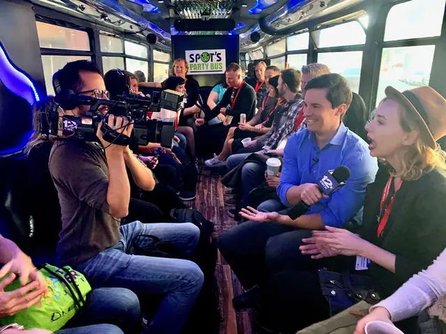 Tour guests on a party bus being interviewed by a KWCH 12 news crew
